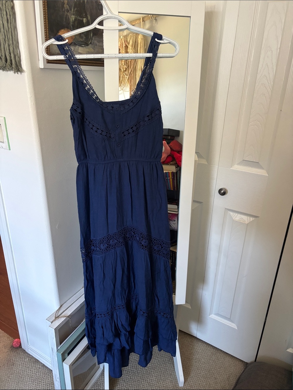 Women's Navy Crochet-Trim Maxi Dress